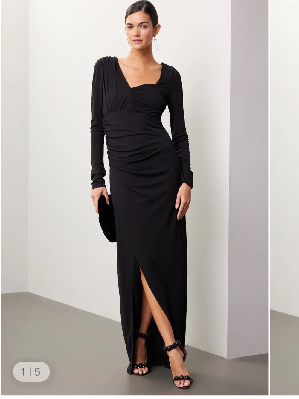 NWT Zac Posen size 0 Elegant Black Long Sleeve Ruched Maxi Dress